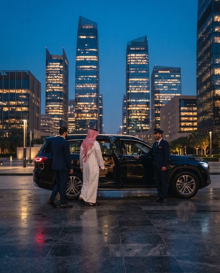 تنفيذيون يستقلون سيارة دفع رباعي بسائق في الرياض